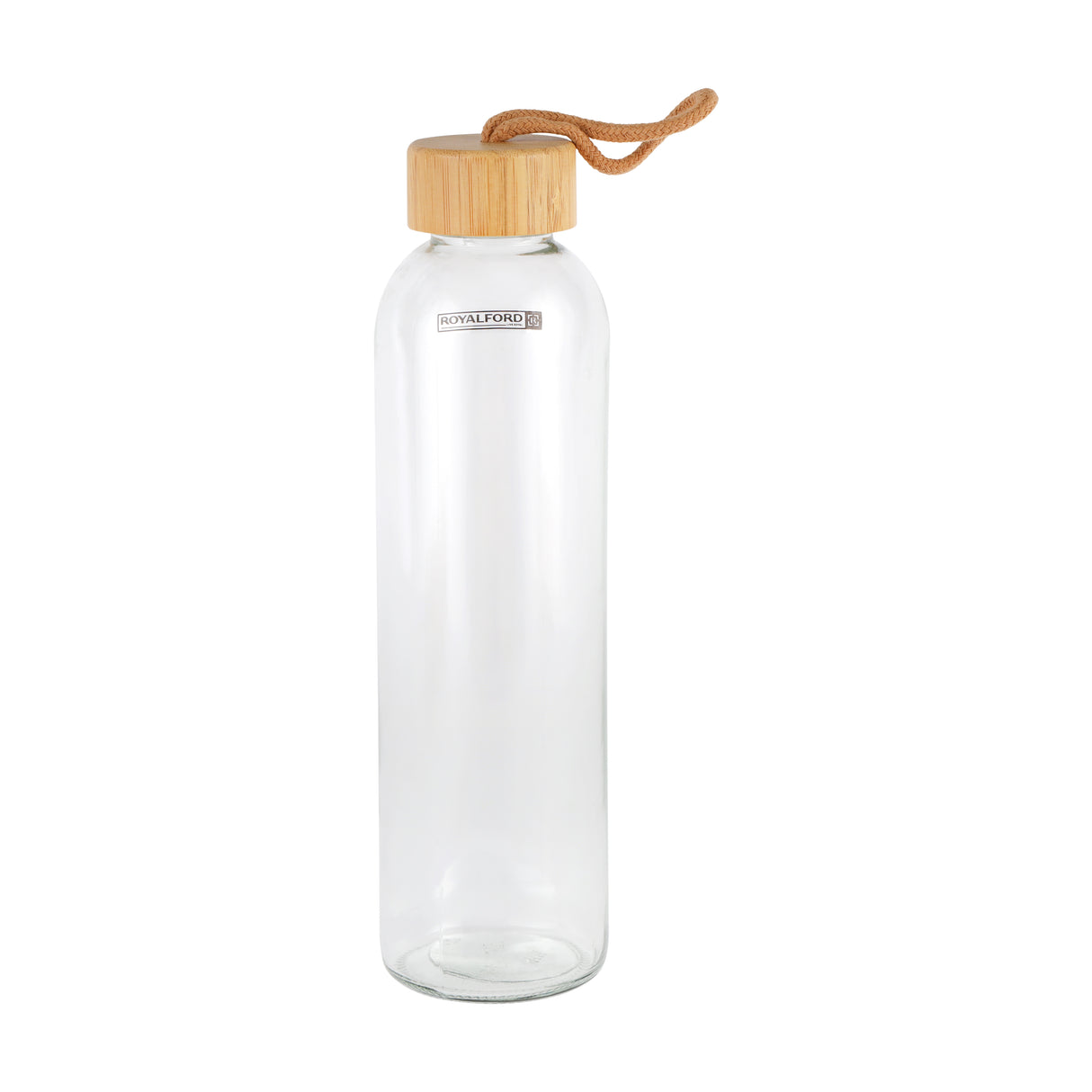 Royalford RF11926 Glass Water Bottle 750ML | Protective Cork Sleeve & Natural Bamboo Lid| BPA Free Leak Resistant  Reusable Drinking Bottle for Travel, Gym & Office