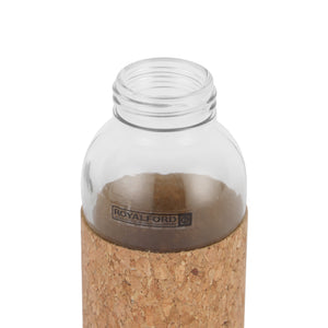 Royalford RF11926 Glass Water Bottle 750ML | Protective Cork Sleeve & Natural Bamboo Lid| BPA Free Leak Resistant  Reusable Drinking Bottle for Travel, Gym & Office