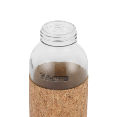 Royalford RF11926 Glass Water Bottle 750ML | Protective Cork Sleeve & Natural Bamboo Lid| BPA Free Leak Resistant  Reusable Drinking Bottle for Travel, Gym & Office