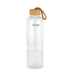Royalford RF11927 Glass Water Bottle 1000ML | Protective Cork Sleeve and Bamboo Lid | BPA Free | Leak Resistant and Eco Friendly Reusable Drinking Glass Water Bottle
