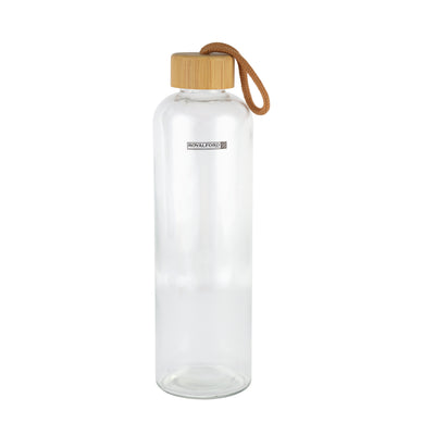 Royalford RF11927 Glass Water Bottle 1000ML | Protective Cork Sleeve and Bamboo Lid | BPA Free | Leak Resistant and Eco Friendly Reusable Drinking Glass Water Bottle