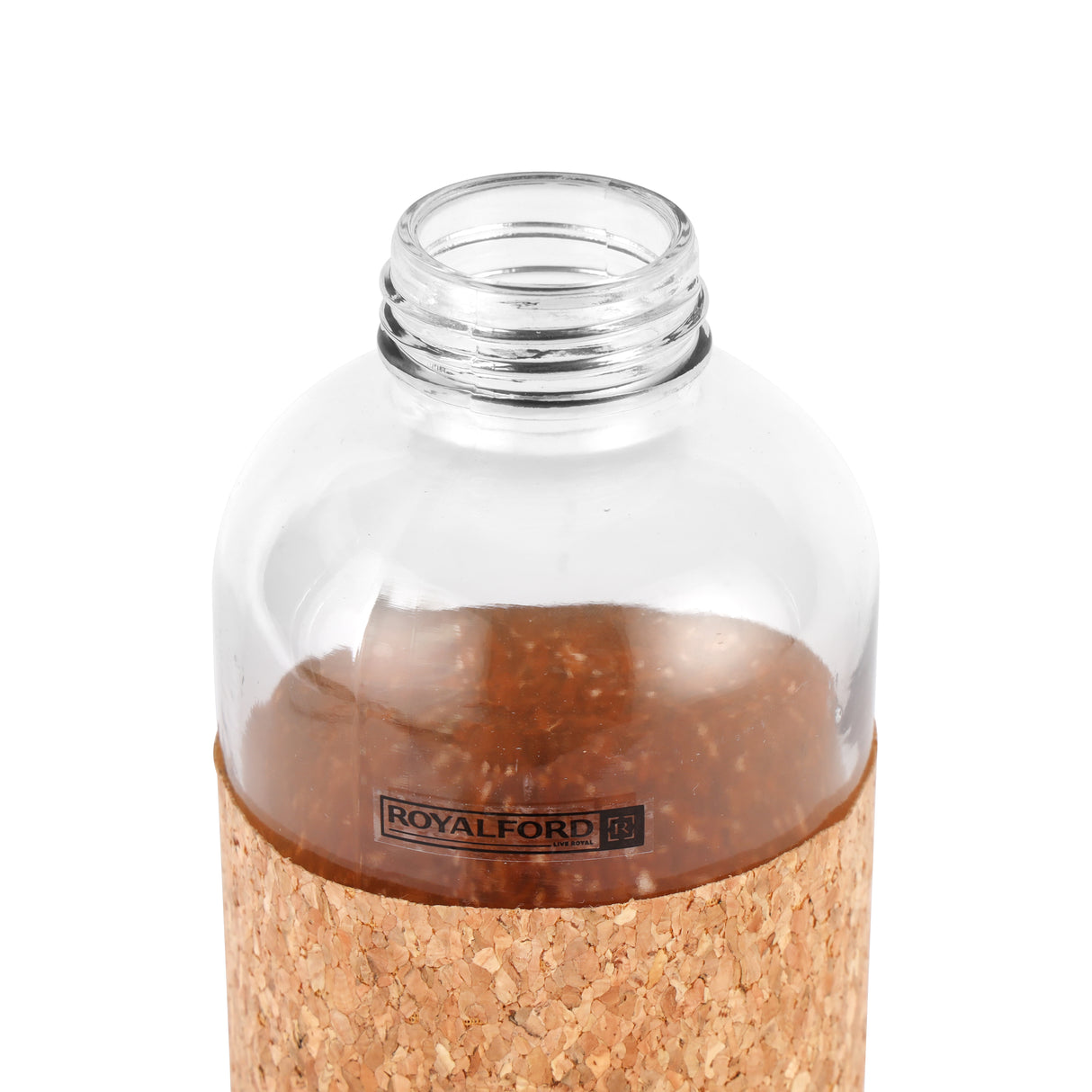 Royalford RF11927 Glass Water Bottle 1000ML | Protective Cork Sleeve and Bamboo Lid | BPA Free | Leak Resistant and Eco Friendly Reusable Drinking Glass Water Bottle