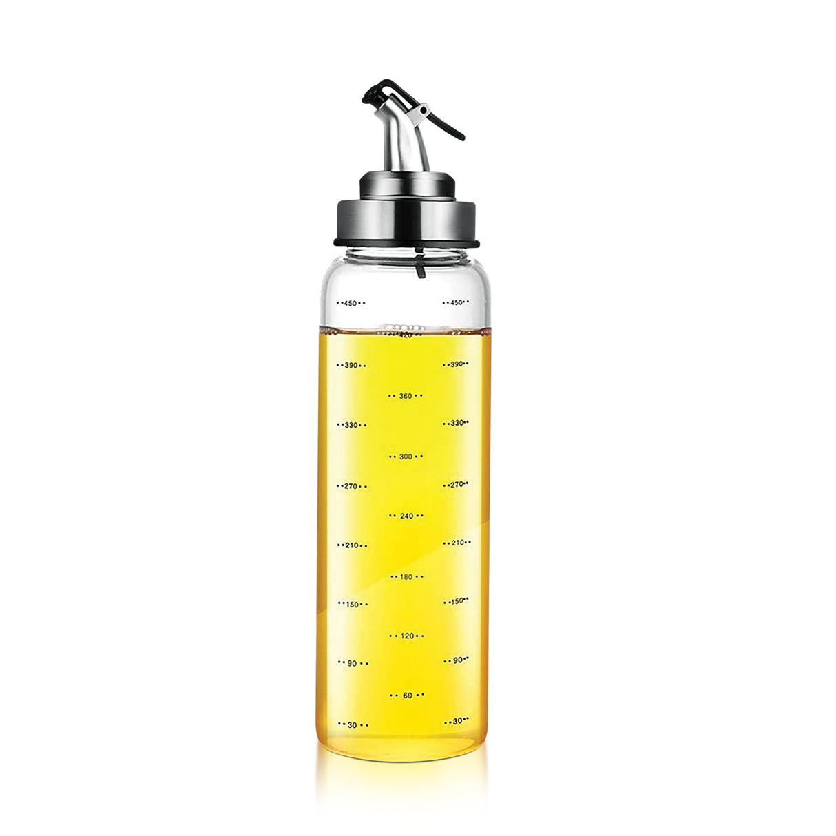 Royalford RF11928 Oil Bottle | 500ml Borosilicate Glass Dispenser | Stainless Steel Pouring Spout |  BPA Free Kitchen Oil & Vinegar Bottle with Measurement Markings