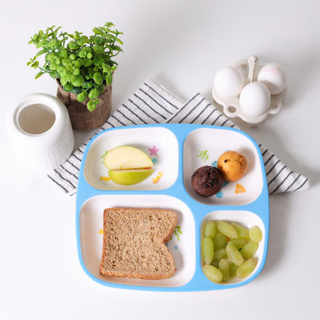Royalford RF11931 Baby Plate| 4 compartments with made from BPA-free melamine| Durable, odour-free, food-grade kids plate with cute design for safe and easy mealtime use|