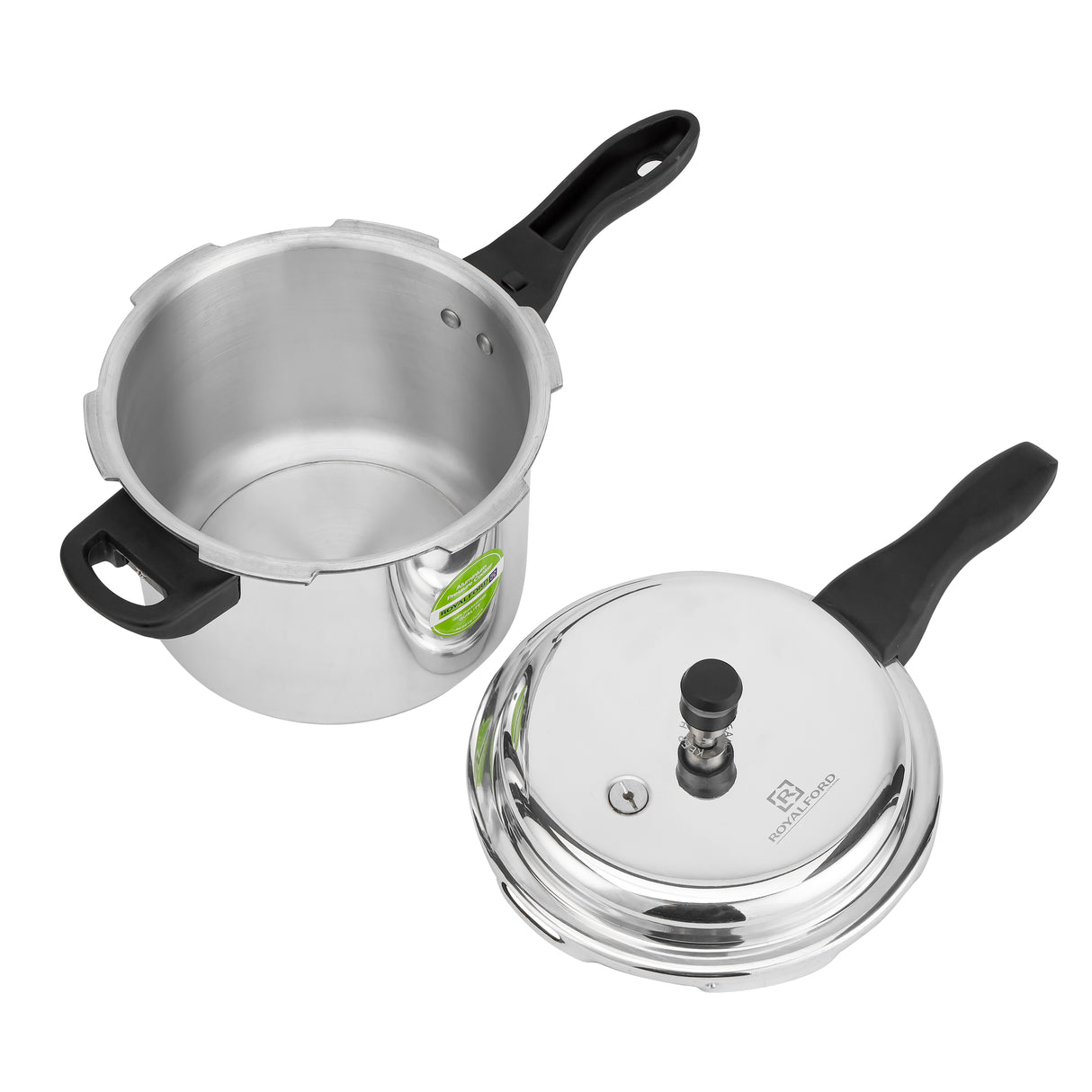 Royalford RF11942NS 5 litre aluminium pressure cooker with improved pressure regulator | anti-implosion lid, strong handle, even heating and multi-cooktop compatibility