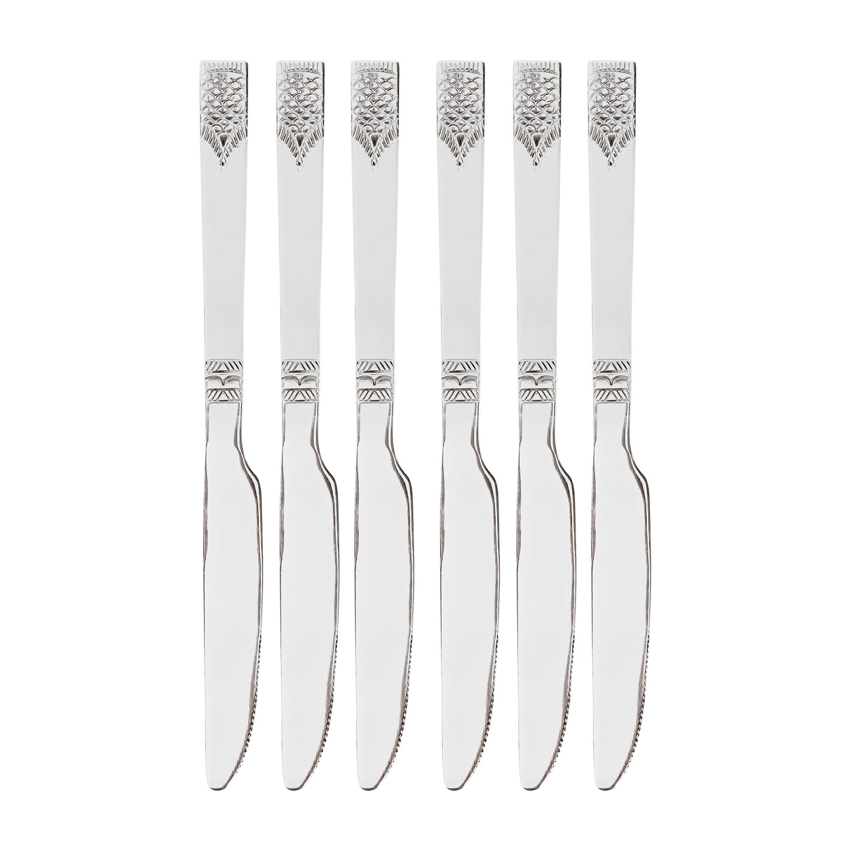 Royalford RF11947 Table Knife 6Pc Set 22cm | 100% Food Grade Stainless Steel Non-Magnetic Cutlery | Stylish Sandblast Finish | Extra-Thick Long Handle| Stain Resistant