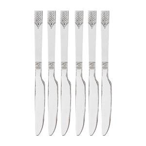 Royalford RF11947 Table Knife 6Pc Set 22cm | 100% Food Grade Stainless Steel Non-Magnetic Cutlery | Stylish Sandblast Finish | Extra-Thick Long Handle| Stain Resistant