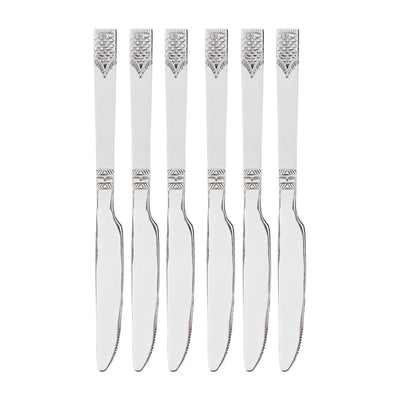Royalford RF11947 Table Knife 6Pc Set 22cm | 100% Food Grade Stainless Steel Non-Magnetic Cutlery | Stylish Sandblast Finish | Extra-Thick Long Handle| Stain Resistant