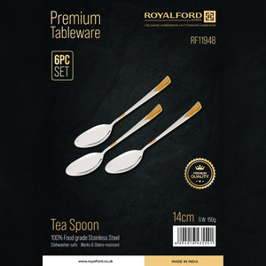 Royalford RF11948  Tea Spoon Set 6PCS| premium stainless steel, elegant design & rust-resistant finish| dishwasher-safe durability, for daily dining & tea service|