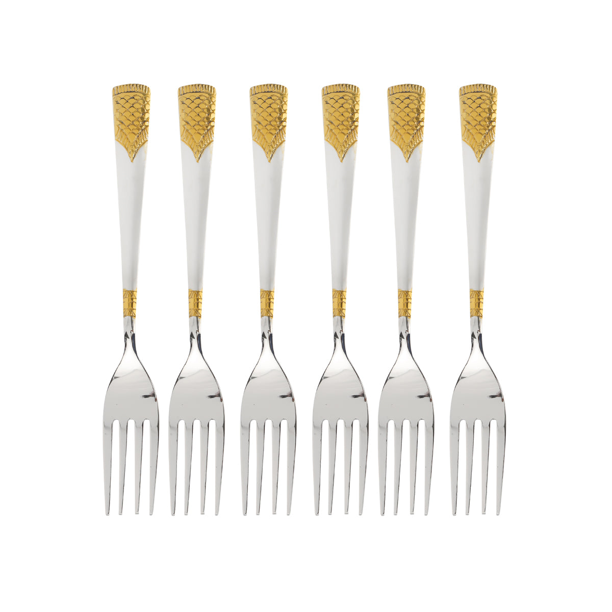 Royalford RF11950 Table Fork Set | 6PCS Stainless Steel Dinner Forks |  Food Grade | Durable Dishwasher Safe Premium Cutlery Set with Elegant Gold Accent Handle Design