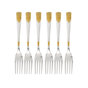 Royalford RF11950 Table Fork Set | 6PCS Stainless Steel Dinner Forks |  Food Grade | Durable Dishwasher Safe Premium Cutlery Set with Elegant Gold Accent Handle Design