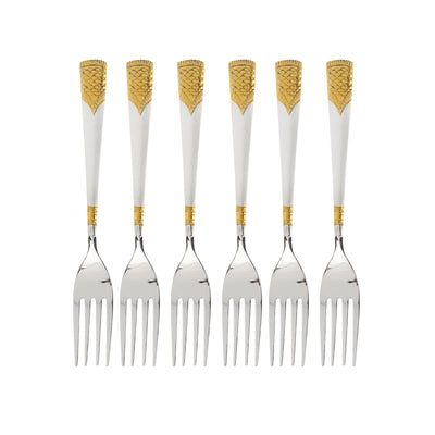 Royalford RF11950 Table Fork Set | 6PCS Stainless Steel Dinner Forks |  Food Grade | Durable Dishwasher Safe Premium Cutlery Set with Elegant Gold Accent Handle Design