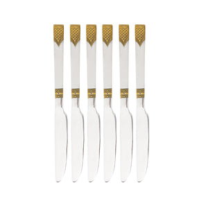 Royalford RF11951 table knife set| 6pcs made from premium stainless steel & Durable food-grade| stain-resistant with elegant gold accent design, for daily dining use|