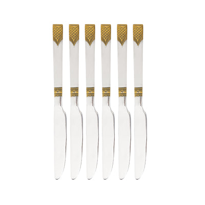 Royalford RF11951 table knife set| 6pcs made from premium stainless steel & Durable food-grade| stain-resistant with elegant gold accent design, for daily dining use|