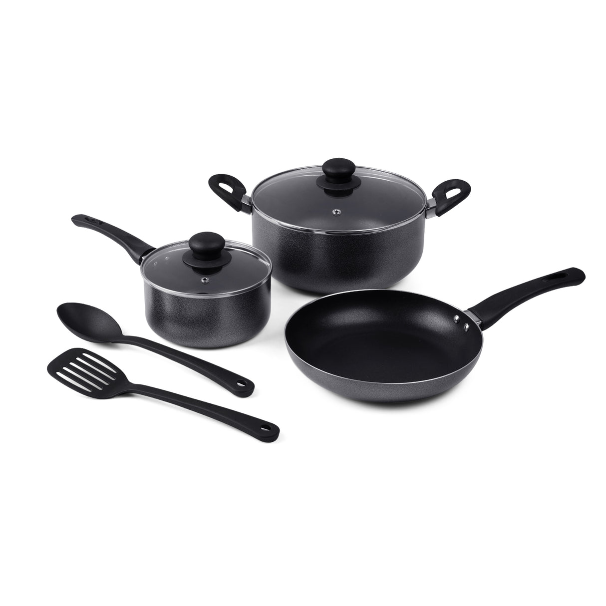 Royalford RF11953 7 Pcs Non-Stick Cookware Set| Press Aluminium with Glass Lids|  Frypan, Saucepan & Casserole| 3 Layer Coating| Strong Bakelite Handles for Daily Use