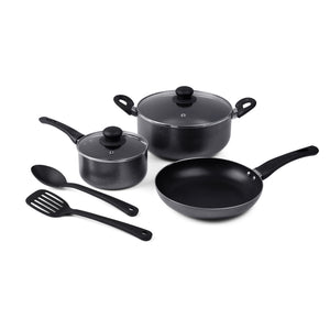 Royalford RF11953 7 Pcs Non-Stick Cookware Set| Press Aluminium with Glass Lids|  Frypan, Saucepan & Casserole| 3 Layer Coating| Strong Bakelite Handles for Daily Use