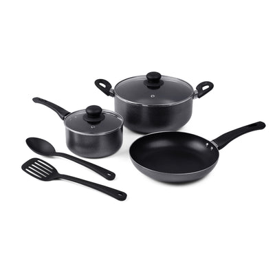 Royalford RF11953 7 Pcs Non-Stick Cookware Set| Press Aluminium with Glass Lids|  Frypan, Saucepan & Casserole| 3 Layer Coating| Strong Bakelite Handles for Daily Use