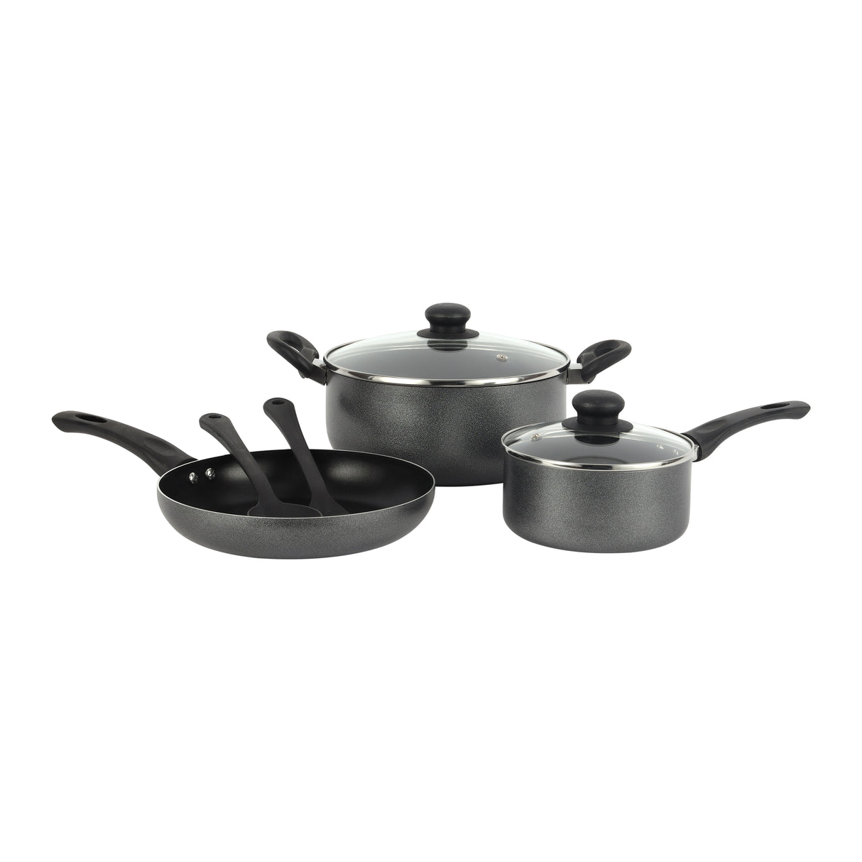 Royalford RF11953 7 Pcs Non-Stick Cookware Set| Press Aluminium with Glass Lids|  Frypan, Saucepan & Casserole| 3 Layer Coating| Strong Bakelite Handles for Daily Use