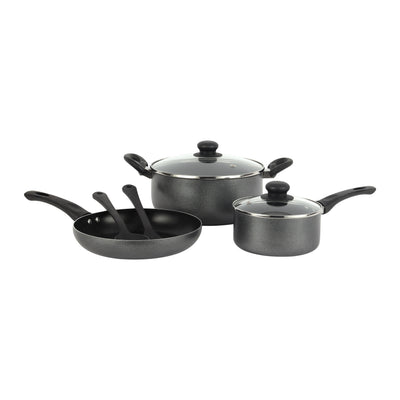 Royalford RF11953 7 Pcs Non-Stick Cookware Set| Press Aluminium with Glass Lids|  Frypan, Saucepan & Casserole| 3 Layer Coating| Strong Bakelite Handles for Daily Use