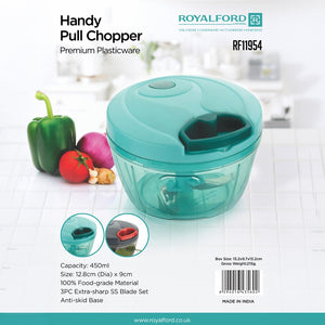 Royalford RF11954 Handy Pull Chopper with manual pull cord| sharp stainless steel blades & durable food-grade body| quick chopping of vegetables, fruits, herbs, and nuts|