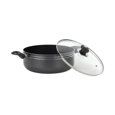 Royalford RF11962 26cm Aluminium Non-Stick Casserole | Tempered Glass Lid | 2.0mm Press Aluminium Body | PTFE & PFOA Free Cookware for Gas, Hot Plate & Halogen Cooking