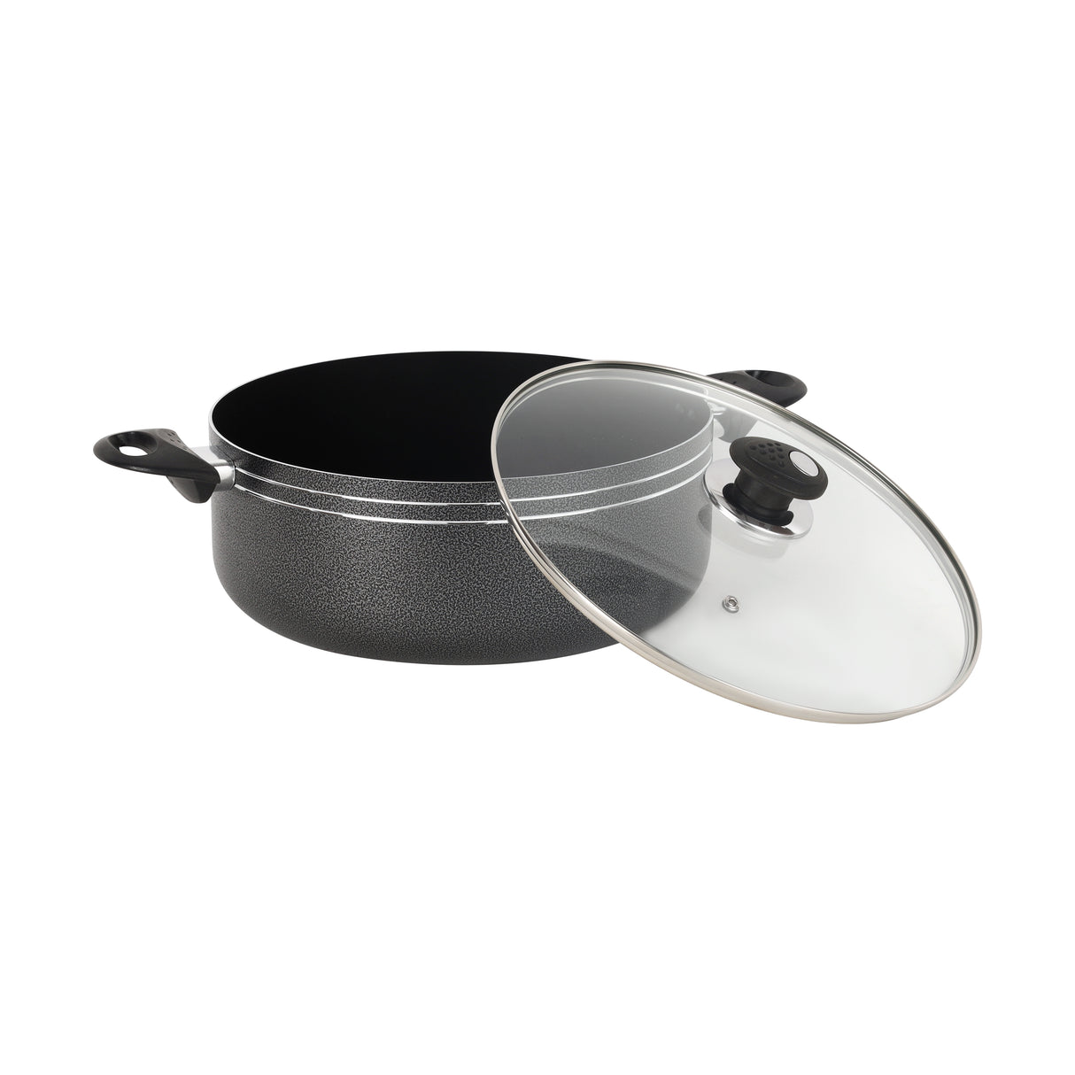 Royalford RF11964 30cm Aluminium Casserole | PTFE and PFOA Free Non-Stick Coating| Tempered Glass Lid | Heat-Resistant Bakelite Handles| Perfect for Daily Cooking Use