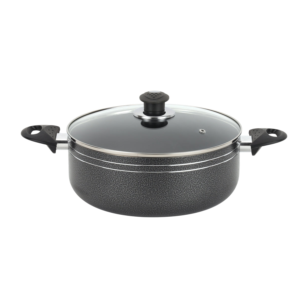 Royalford RF11965 32cm Aluminium Casserole | Non-Stick Coating |  Tempered Glass Lid|  Strong Bakelite Handles |  Heat Resistant Body for Large Capacity Family Cooking