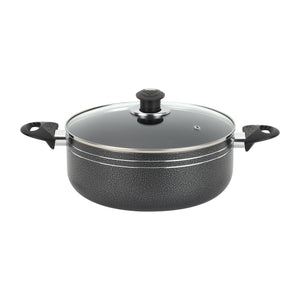 Royalford RF11965 32cm Aluminium Casserole | Non-Stick Coating |  Tempered Glass Lid|  Strong Bakelite Handles |  Heat Resistant Body for Large Capacity Family Cooking