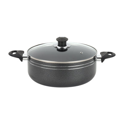 Royalford RF11965 32cm Aluminium Casserole | Non-Stick Coating |  Tempered Glass Lid|  Strong Bakelite Handles |  Heat Resistant Body for Large Capacity Family Cooking