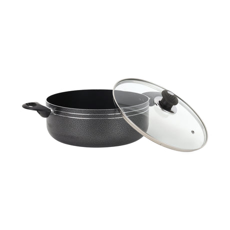 Royalford RF11965 32cm Aluminium Casserole | Non-Stick Coating |  Tempered Glass Lid|  Strong Bakelite Handles |  Heat Resistant Body for Large Capacity Family Cooking