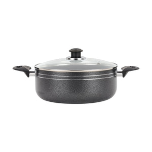 Royalford RF11965 32cm Aluminium Casserole | Non-Stick Coating |  Tempered Glass Lid|  Strong Bakelite Handles |  Heat Resistant Body for Large Capacity Family Cooking