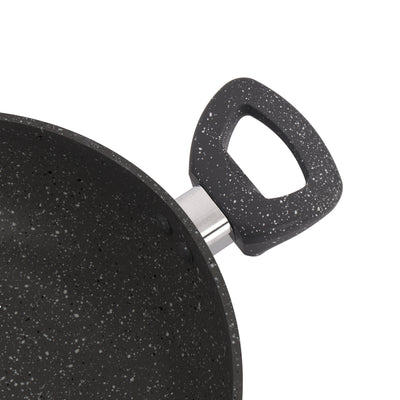 Royalford RF11966 Smart Granite Series Wok Pan with Glass Lid | Forged Aluminium Granite-Coated and  Induction Compatible Wok | Perfect for Healthy Everyday Cooking