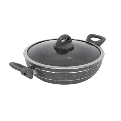 Royalford RF11966 Smart Granite Series Wok Pan with Glass Lid | Forged Aluminium Granite-Coated and  Induction Compatible Wok | Perfect for Healthy Everyday Cooking