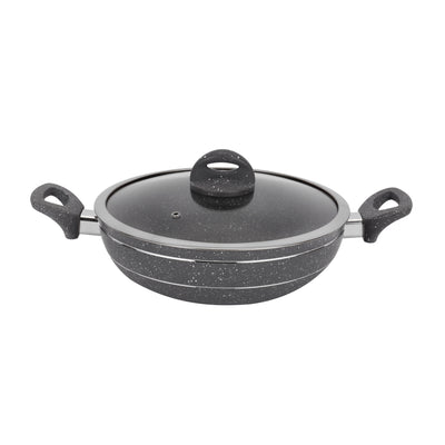 Royalford RF11967 Smart Granite wok pan with glass lid |features forged aluminium body, 5-layer granite coating, soft-touch handles and full induction compatibility
