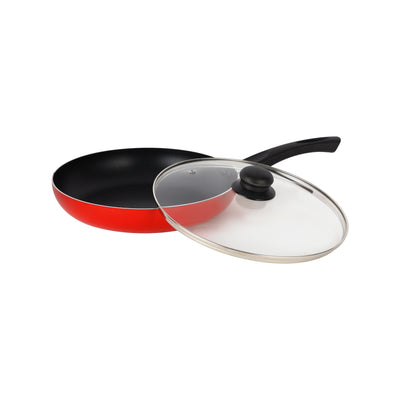 Royalford RF11975 22cm Aluminium Non-Stick Frypan | Tempered Glass Lid | 3 Layer Coating | PTFE & PFOA Free| Even Heat Distribution| Durable Skillet for Everyday Cooking