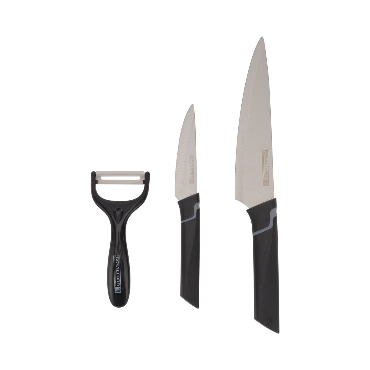 Royalford RF12004 3PC Kitchen Tools Set | 8” Chef Knife, 3.5” Paring Knife & Y Peeler| Extra Sharp Stainless Steel Blades | Strong PP Handle for Cutting & Peeling