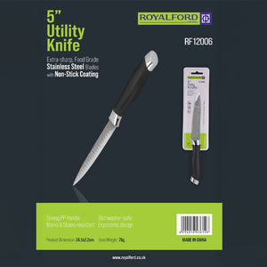Royalford RF12006 5” Utility Knife| extra-sharp stainless steel blade and non-stick coating| ergonomic handle, stain-resistant, dishwasher-safe, perfect for daily tasks|