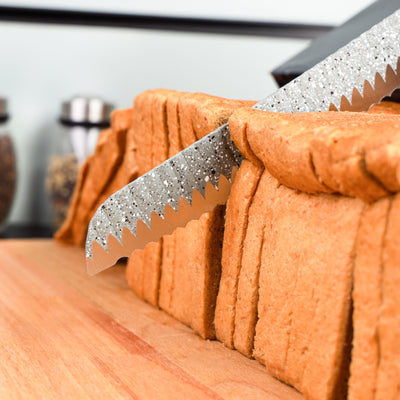 Royalford RF12009 8" Bread Knife| a serrated stainless steel blade with non-stick coating| ergonomic PP handle, dishwasher-safe , perfect for slicing bread, cakes|