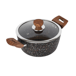 Royalford RF12015 20cm Forged Aluminium Casserole | Multistone Granite Non-Stick Coating | Induction Compatible Bottom |Tempered Glass Lid with wide steel frame