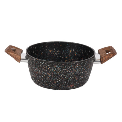 Royalford RF12015 20cm Forged Aluminium Casserole | Multistone Granite Non-Stick Coating | Induction Compatible Bottom |Tempered Glass Lid with wide steel frame