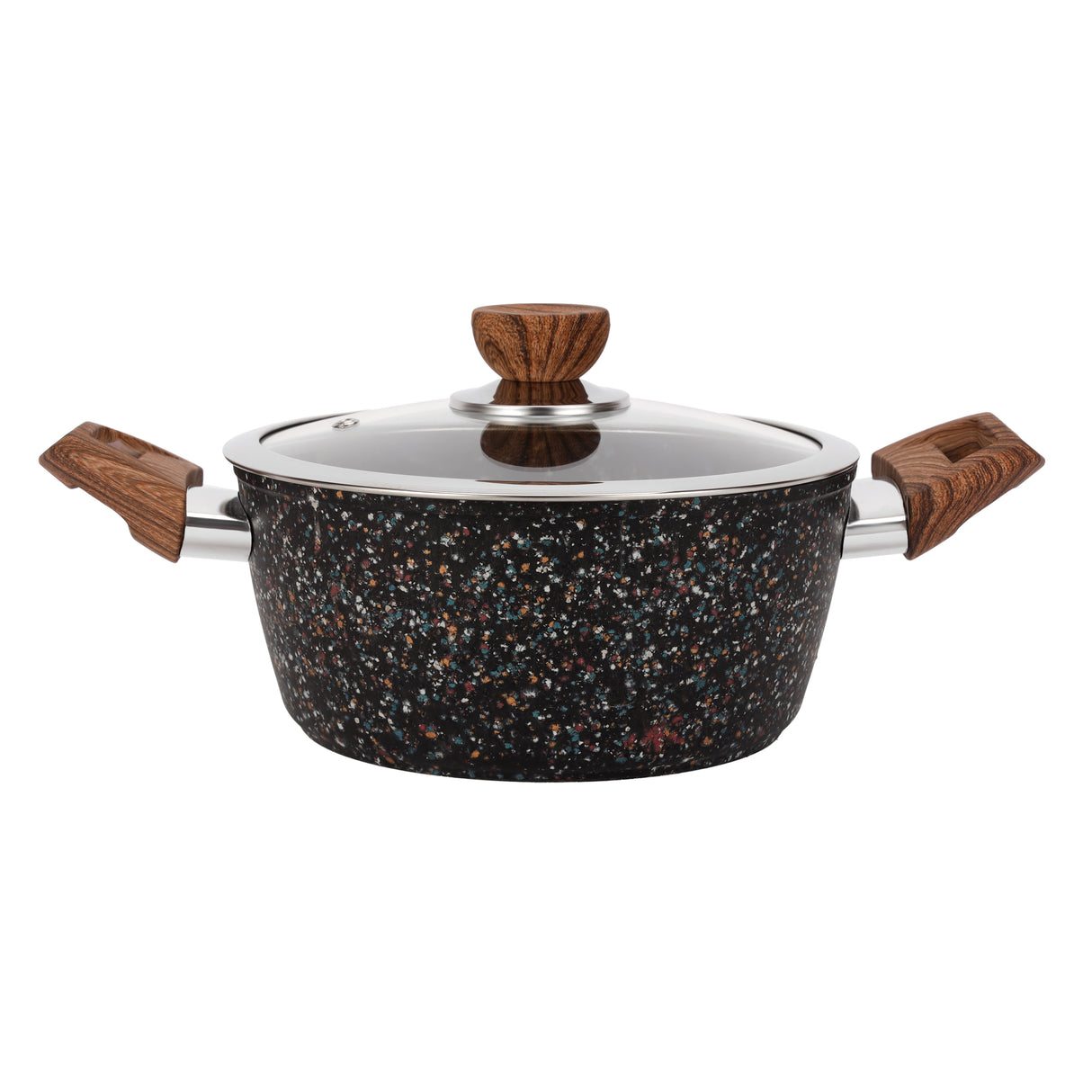 Royalford RF12016 24cm forged aluminium casserole with multistone granite coating| thick induction base, soft touch handles and tempered glass lid for versatile cooking