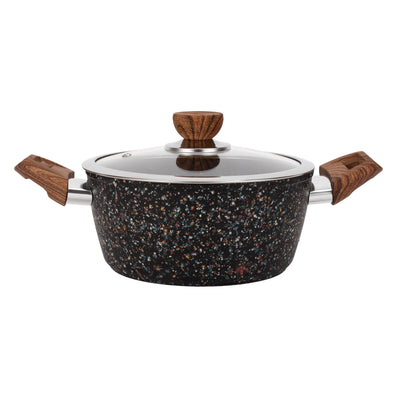 Royalford RF12016 24cm forged aluminium casserole with multistone granite coating| thick induction base, soft touch handles and tempered glass lid for versatile cooking