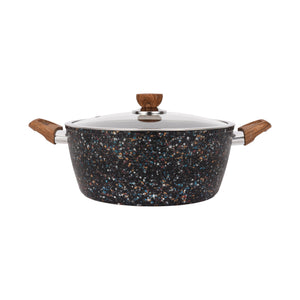 Royalford RF12017 26cm forged aluminium casserole | multistone granite non-stick coating, extra-thick induction base, tempered glass lid and soft-touch handles.