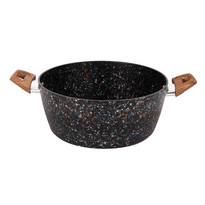 Royalford RF12018 28cm Forged Aluminium Casserole | Multistone Granite Non-Stick Coating| Induction Compatible Deep Cooking Pot with Glass Lid | PFOA Free Family Use