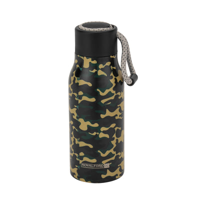 Royalford RF12022 400ml Stainless Steel Vacuum Bottle | Double Wall Insulated Leak Resistant Hot & Cold Water Flask | Portable Strap | Durable & Compact Travel Design