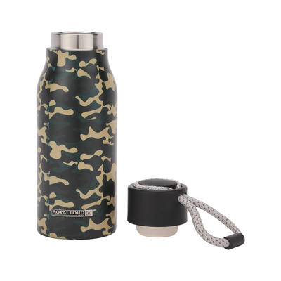 Royalford RF12022 400ml Stainless Steel Vacuum Bottle | Double Wall Insulated Leak Resistant Hot & Cold Water Flask | Portable Strap | Durable & Compact Travel Design