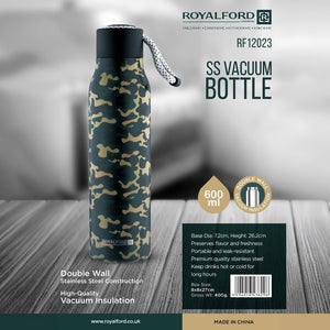 Royalford RF12023 600ml SS Vacuum Bottle | Double Wall Stainless Steel Insulation | Leak-Resistant Travel Flask | Durable Water Bottle for Daily  Hot & Cold Drinks