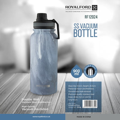 Royalford RF12024 Stainless Steel Vacuum Bottle | 900ml with Double Wall Insulation for Hot & Cold Drinks| Leak-Resistant Portable Thermal Bottle for  Office & Travel Use