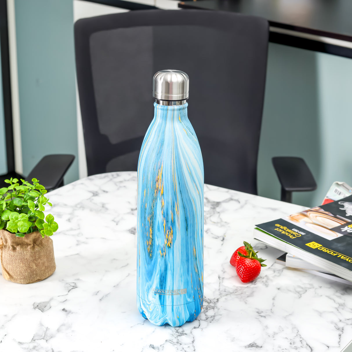 Royalford RF12026 750ml Stainless Steel Vacuum Bottle| Double Wall Insulated Leak Resistant Flask| Hot and Cold Water Bottle| Durable Travel Drink Bottle | Stylish Design