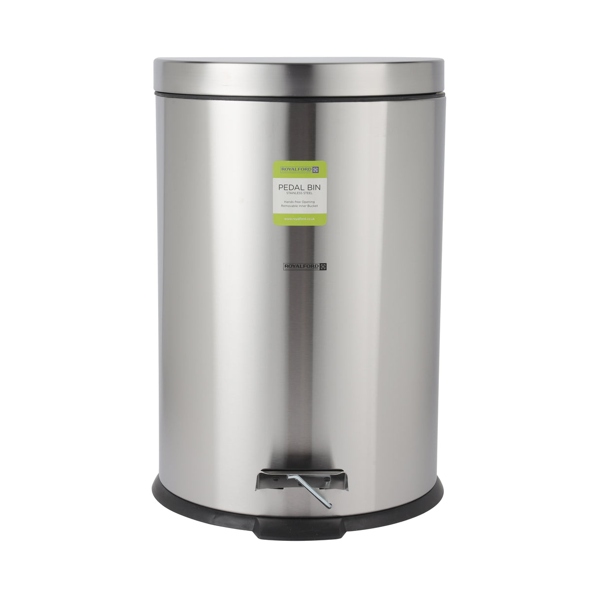 Royalford 20 liter Pedal Dustbin- RF12092/ Step On, Steel Pedals, Iron Handle, Plastic Base, for Waste Disposal, with Removable Inner bucket/ Trash Can for Home, Office, Bathroom, School, Restaurant/ Stainless Steel Bin, Slow Closing Lid and Hands Free Op